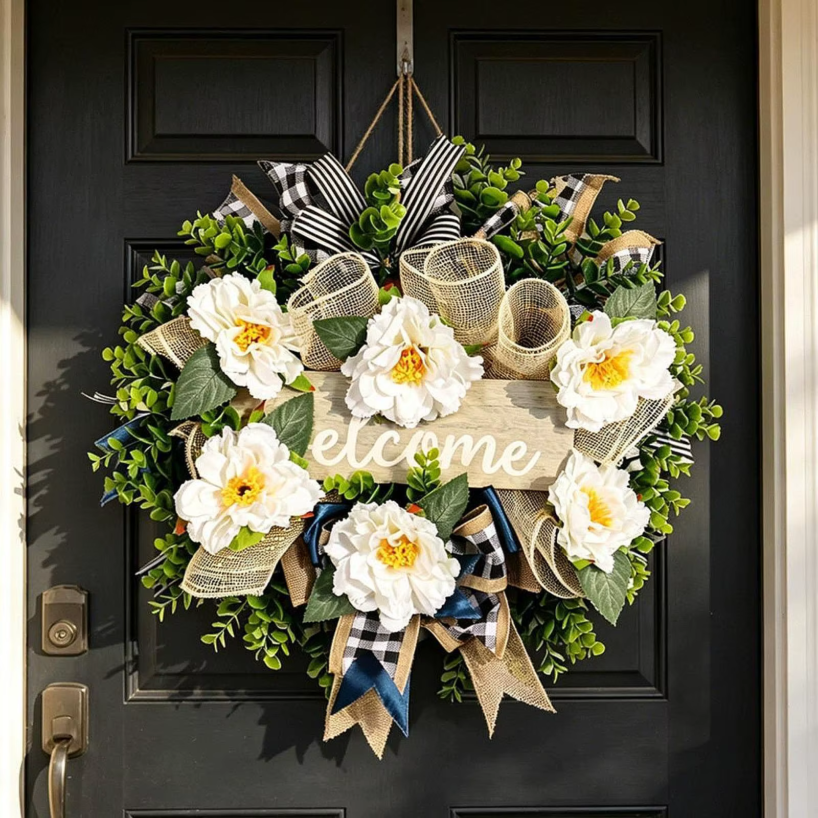 Colgante rústico de puerta con flores artificiales para gatos y perros - imagen 5