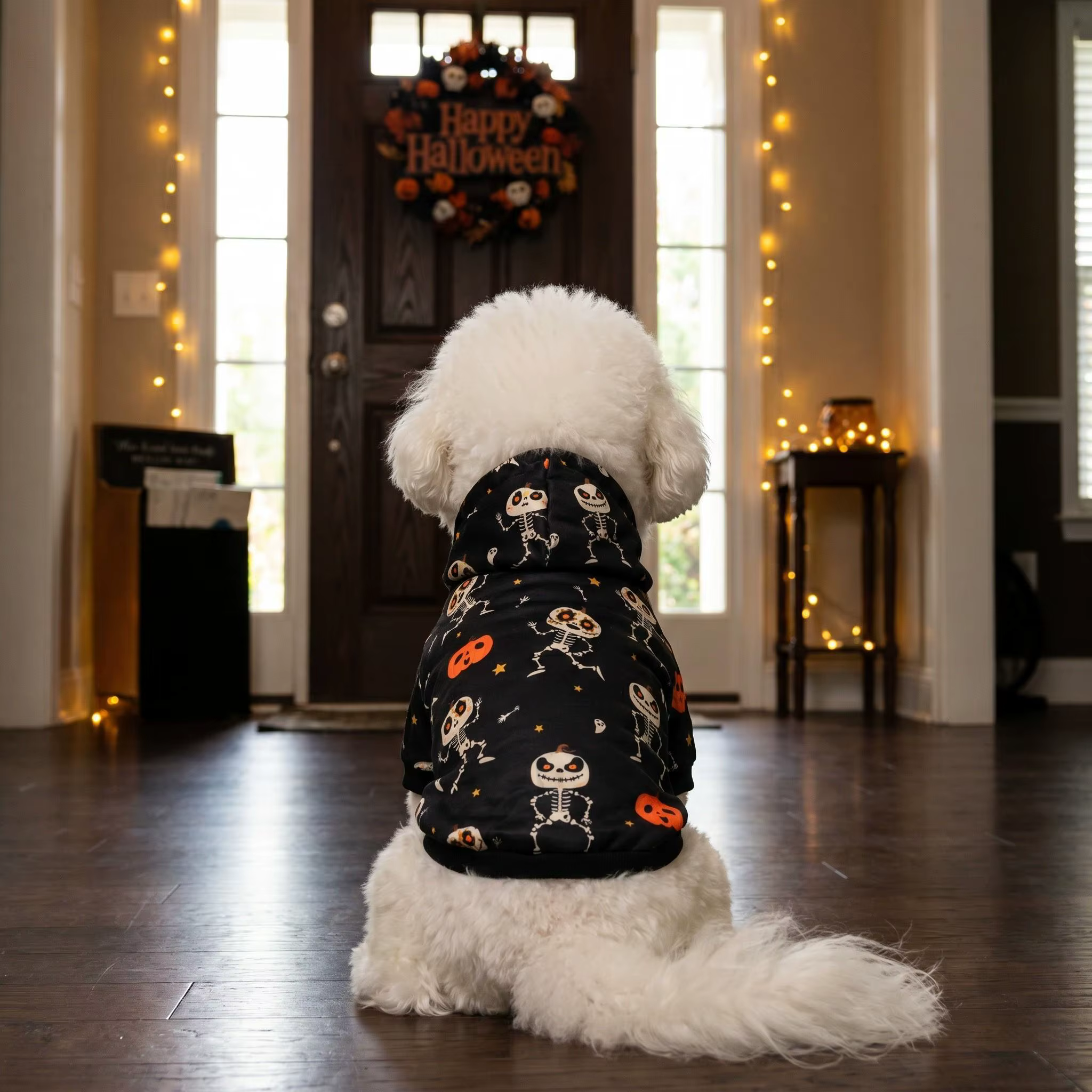 Sudadera Halloween perro gato diseño esqueleto calabaza