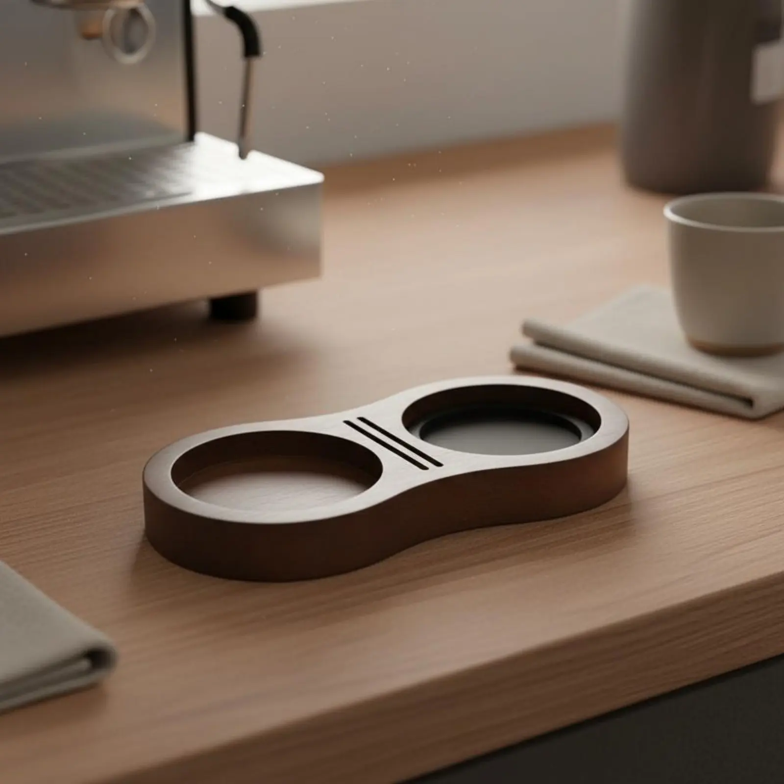 Soporte para tamper de café de nogal – estación universal apisonado - imagen 3