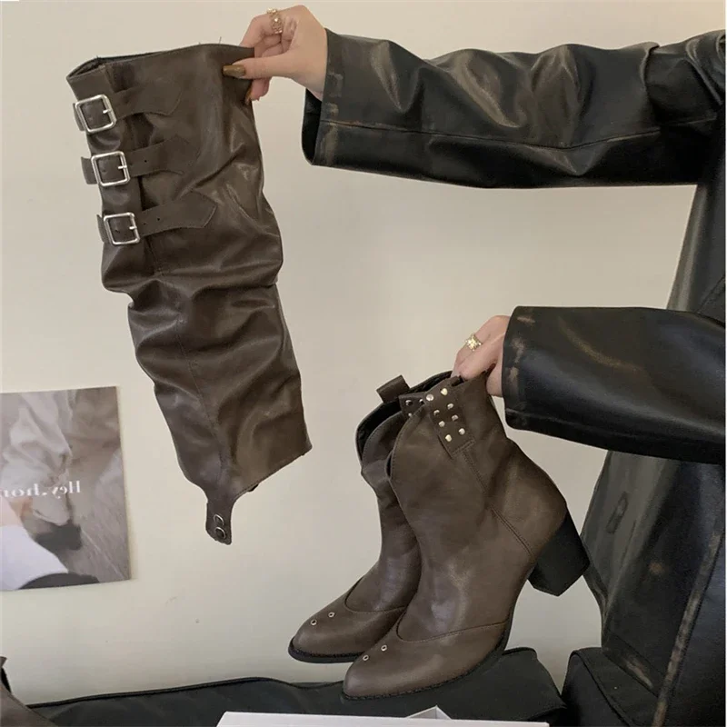 Botas Altas hasta la Rodilla para Mujer – Estilo Punk con Tacón Bajo de Invierno