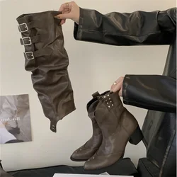 Botas Altas hasta la Rodilla para Mujer – Estilo Punk con Tacón Bajo de Invierno