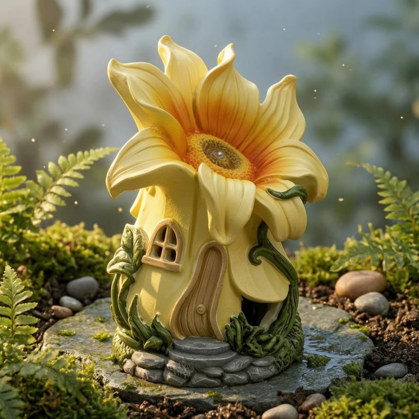 Decoración solar jardín con luces nocturnas flor castillo para mascotas - imagen 3