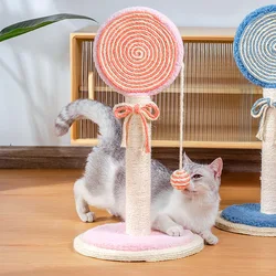 Rascador para gatos de sisal vertical con bola colgante y piruleta