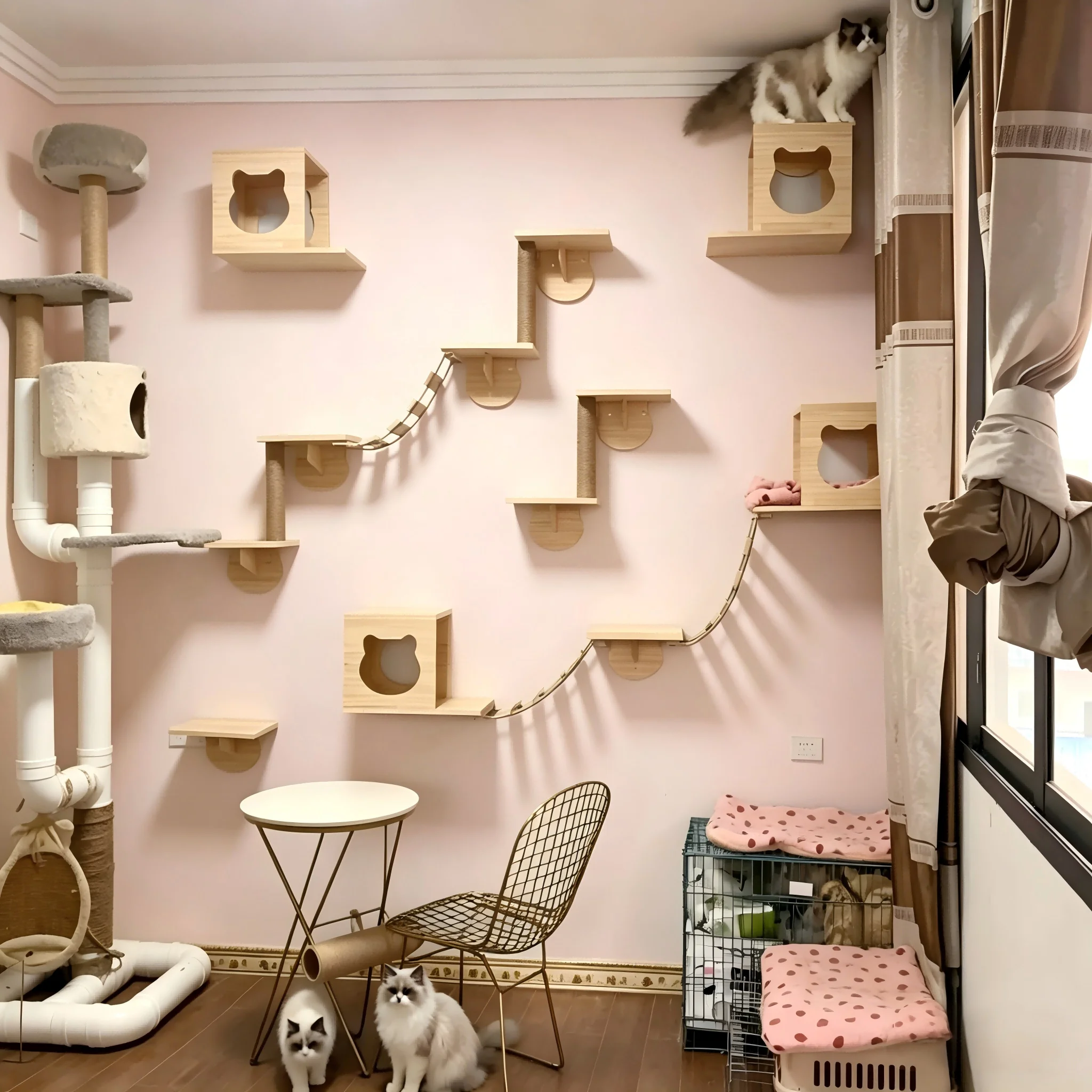 Poste rascador de pared con escalada en sisal para gatos de interior