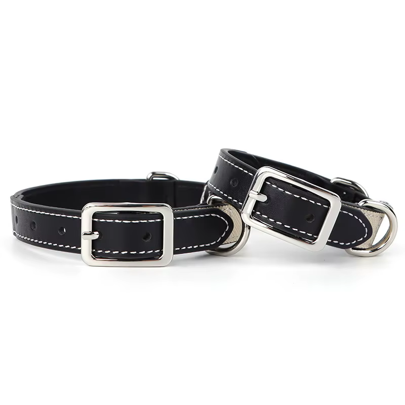 Collar de cuero genuino ajustable de dos tonos para perros - imagen 5