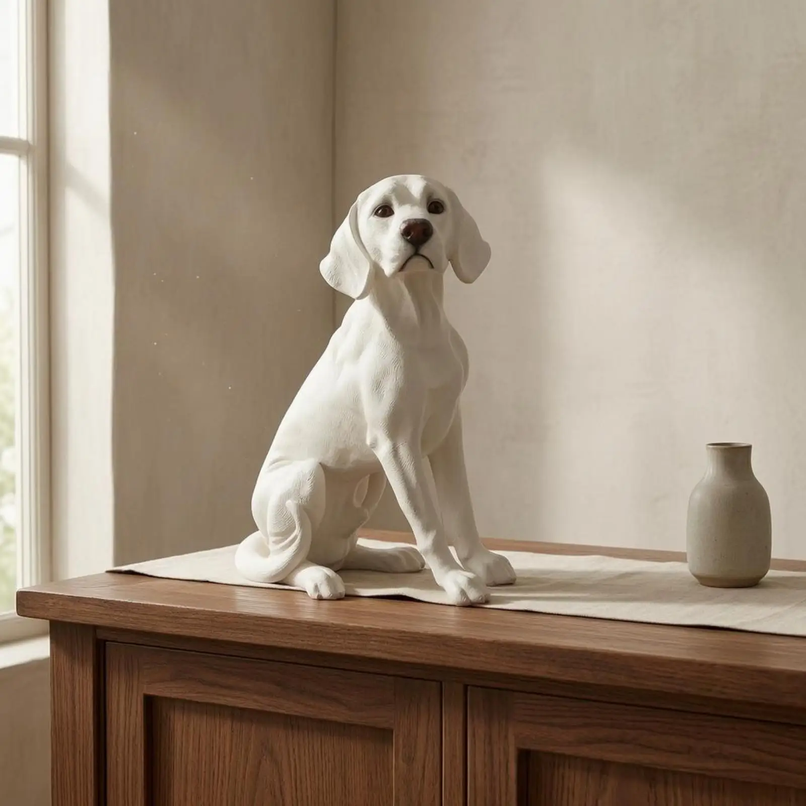 Estatua de Labrador sentado con pelo texturizado – Escultura decorativa para hogar
