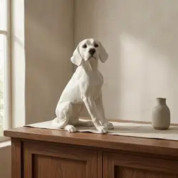 Estatua de Labrador sentado con pelo texturizado – Escultura decorativa para hogar