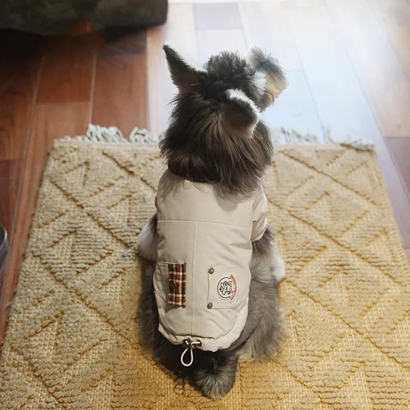 Perro con la chaqueta en posición lateral
