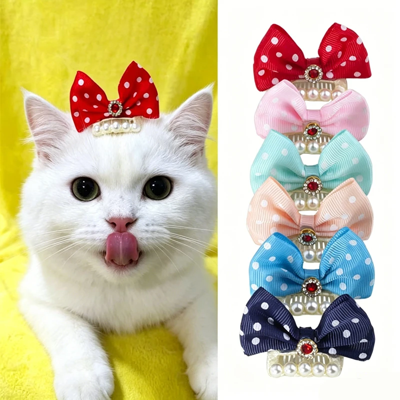 Pinzas pelo con lazo lunares para perros y gatos, brillo - imagen 4
