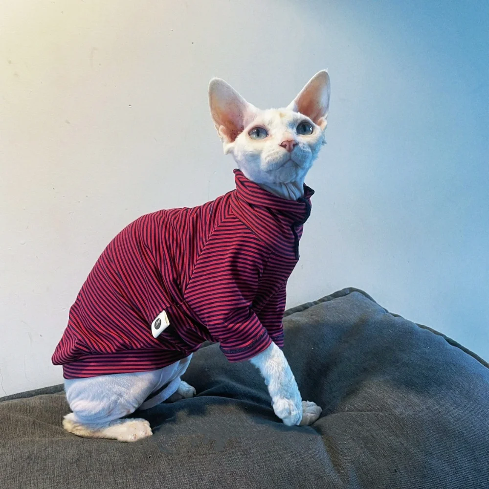 Camiseta rayas cuello alto para gato sin pelo