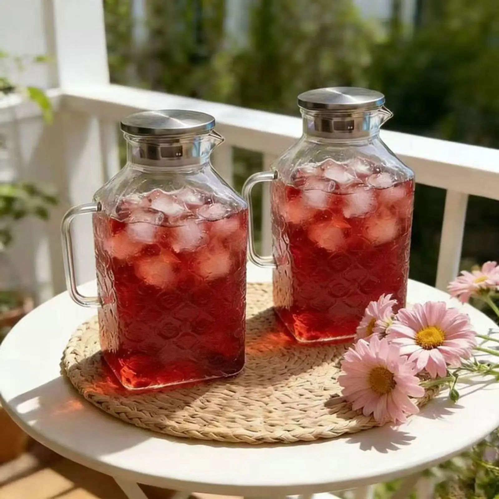 Jarra de agua de vidrio con tapa para gatos y perros