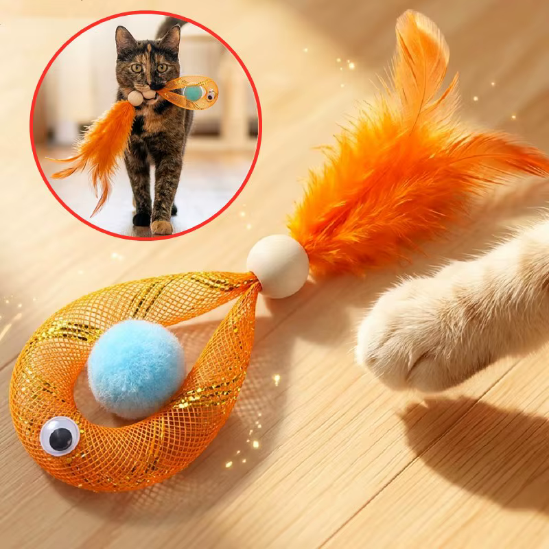 Juguete pez con plumas y campana para gatos – Interactivo y afila garras - imagen 5