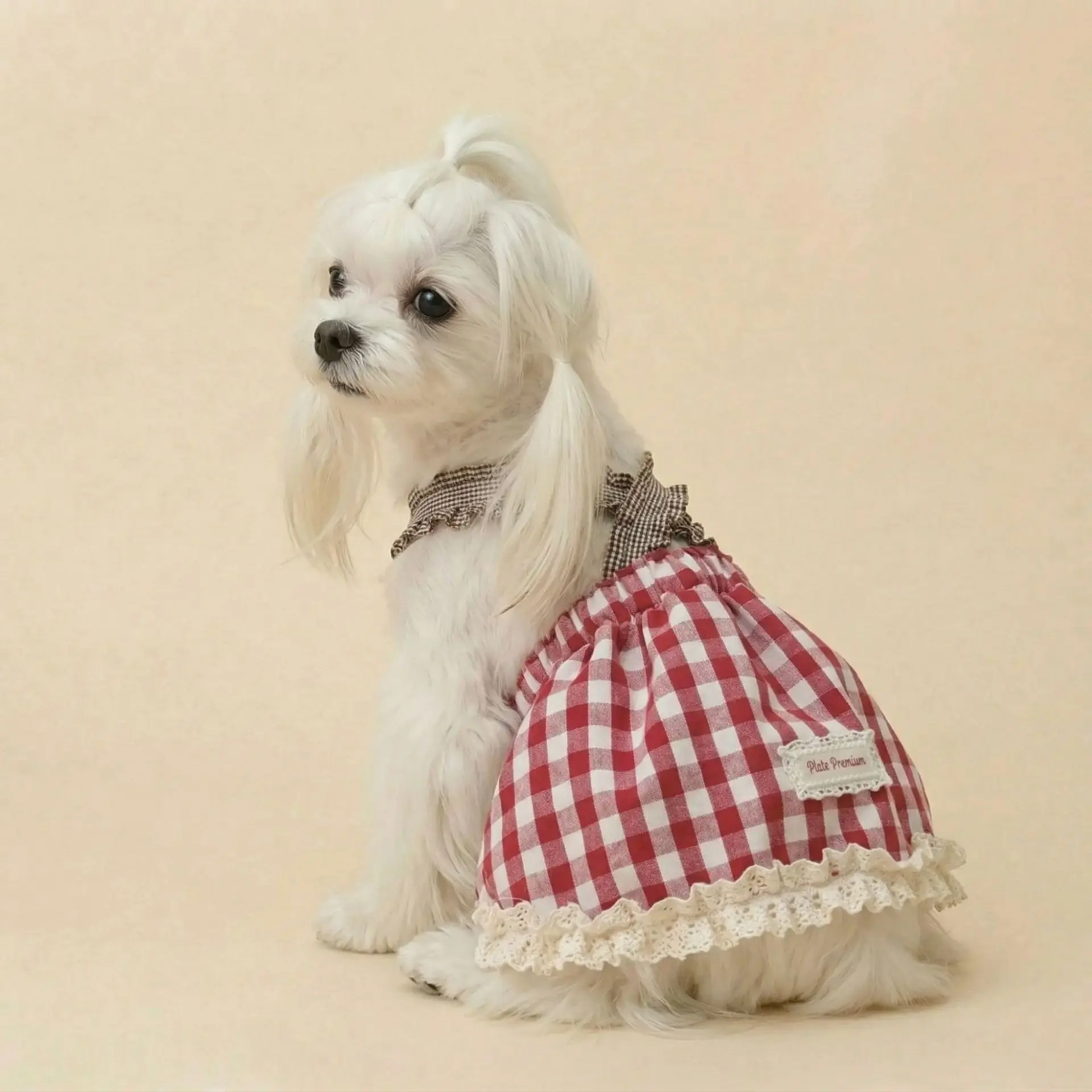 Vestido a cuadros con falda de calabaza para perros pequeños - imagen 2