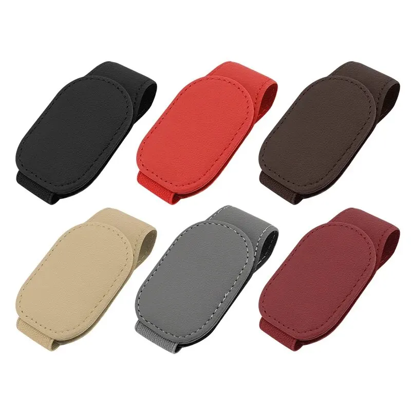 Soporte de cuero negro para gafas en visera de coche