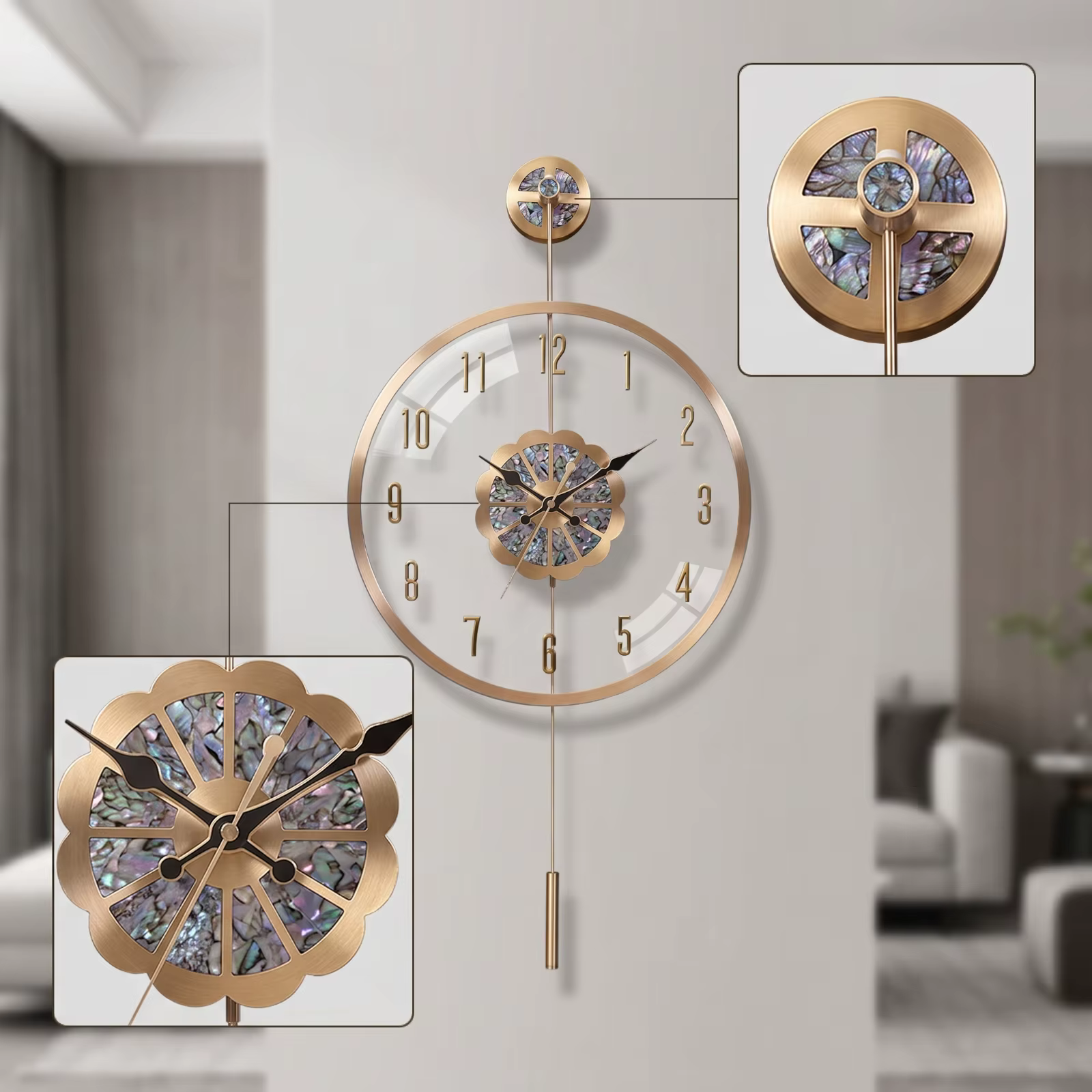 Reloj de pared cuarzo con péndulo, lectura clara y lujosa, para salón - imagen 5