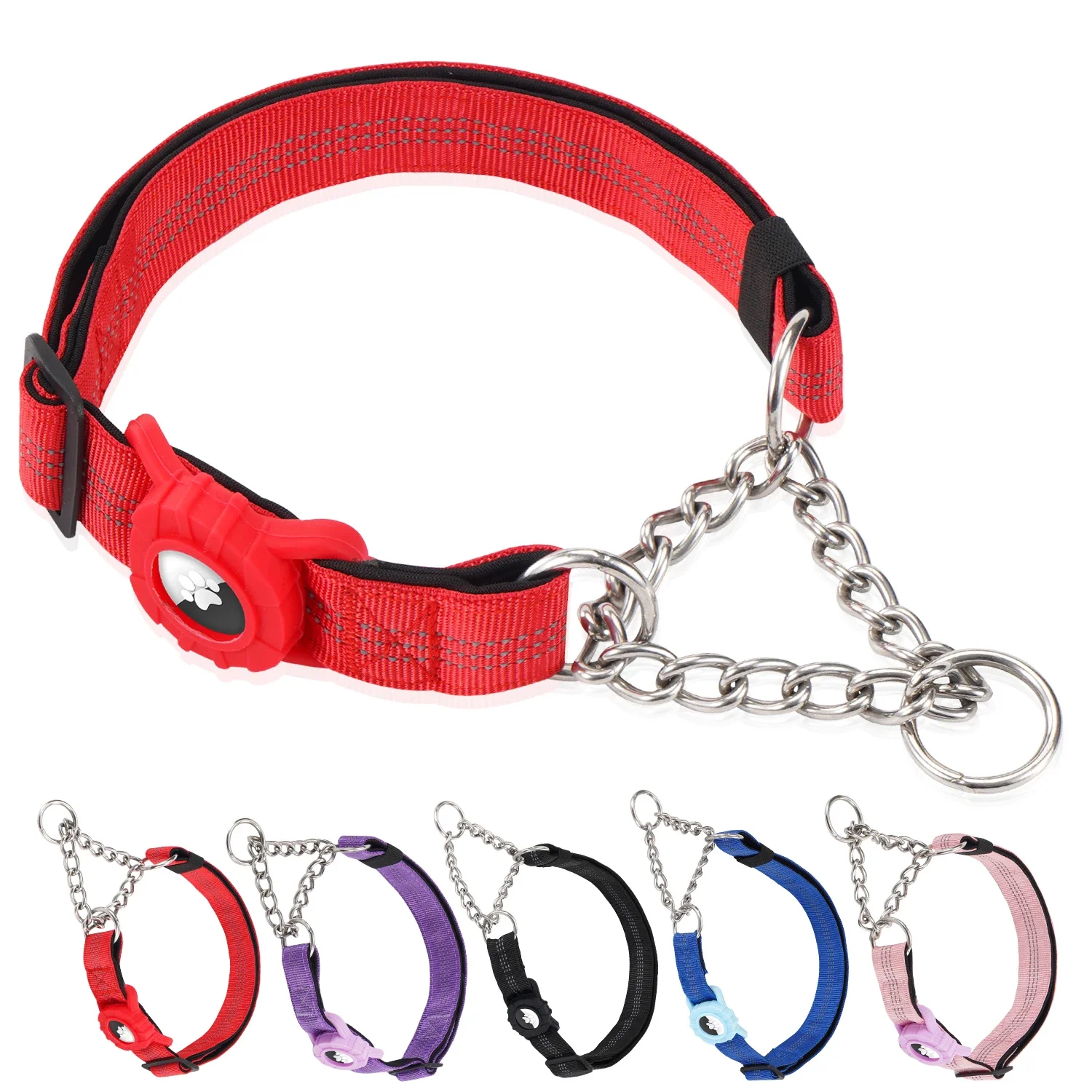 Collar perro con soporte AirTag antirroces acolchado y reflectante - imagen 2