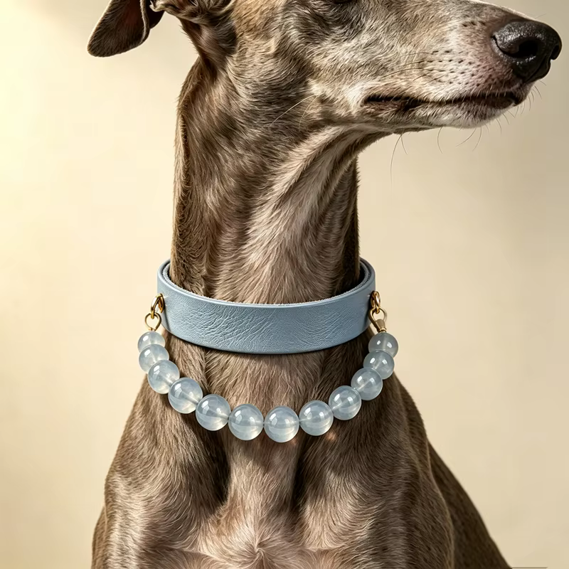 Collar de perro con gemas naturales y cuero genuino – Uso diario - imagen 2