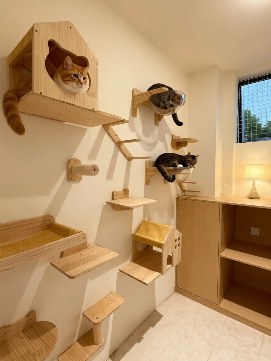 Mueble de pared para gatos en interior