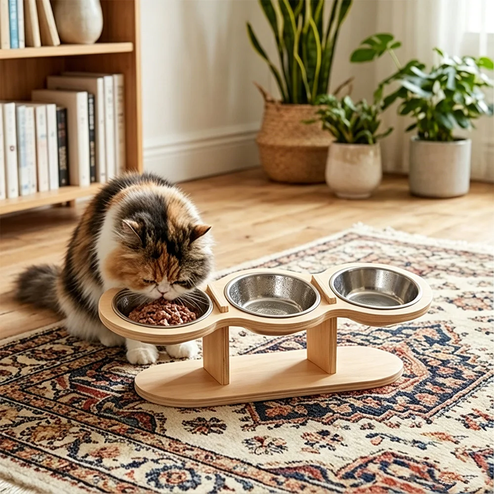 Comedero elevado inclinado de acero inoxidable para gatos y perros - imagen 2