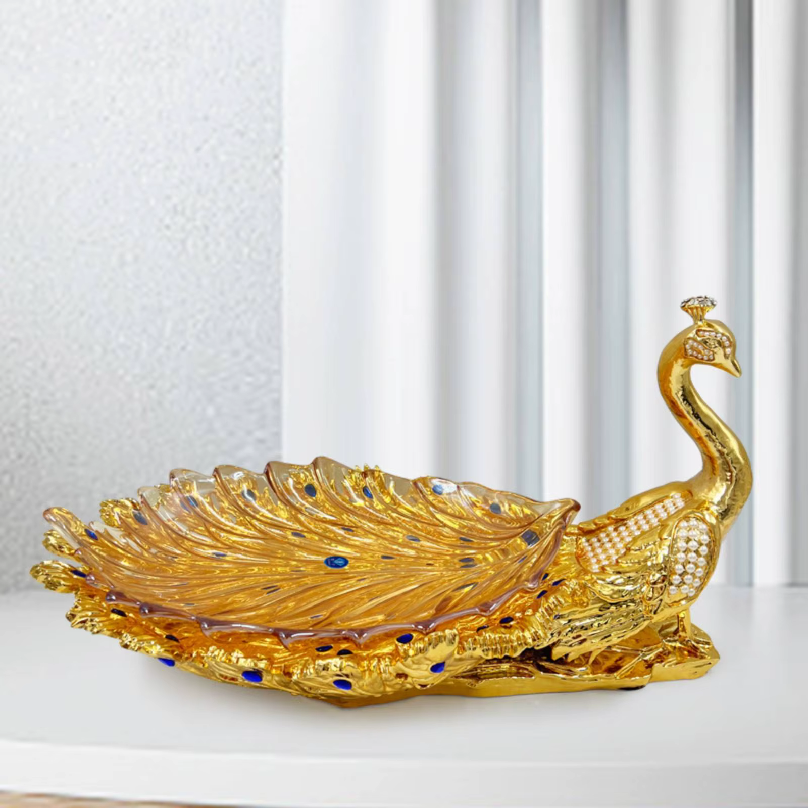 Comedero decorativo de pavo real dorado para gatos y perros - imagen 5