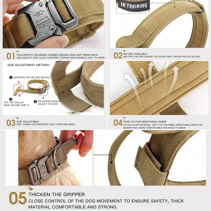 Collar táctico de nailon para perros medianos y grandes – Resistente con hebilla metálica - imagen 5