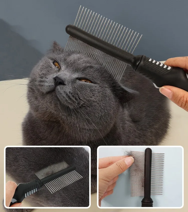 Detalle de los dientes densos del peine para perros y gatos