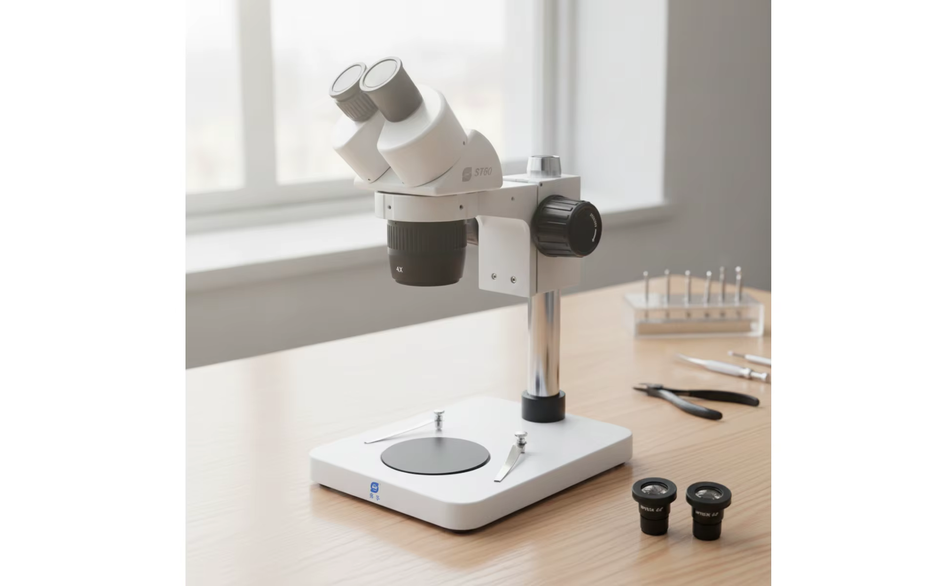 Microscopio stereo de sobremesa con plataforma reversible