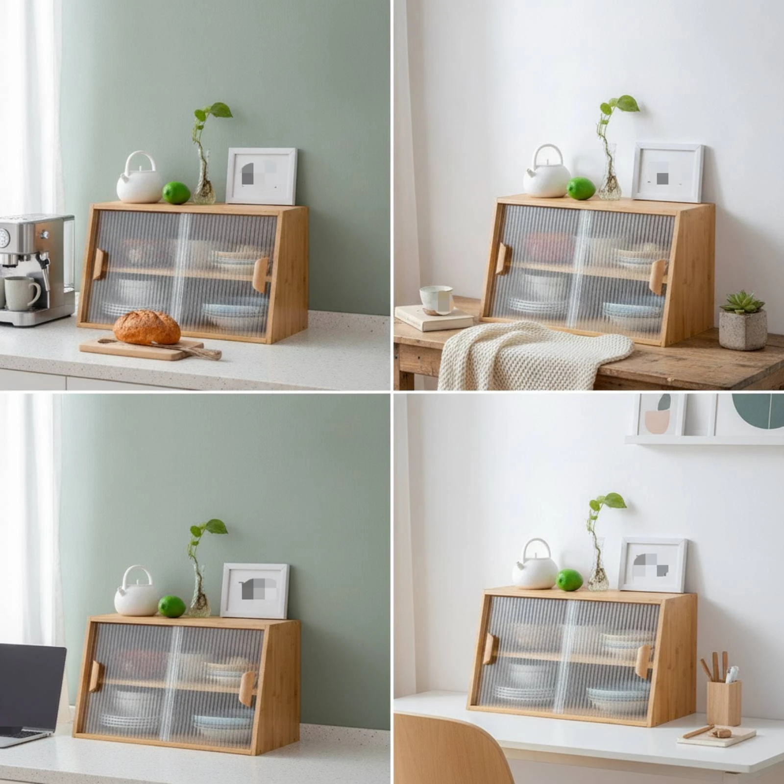 Armario de Cocina Compacto con Puertas de Vidrio – Estación de Té