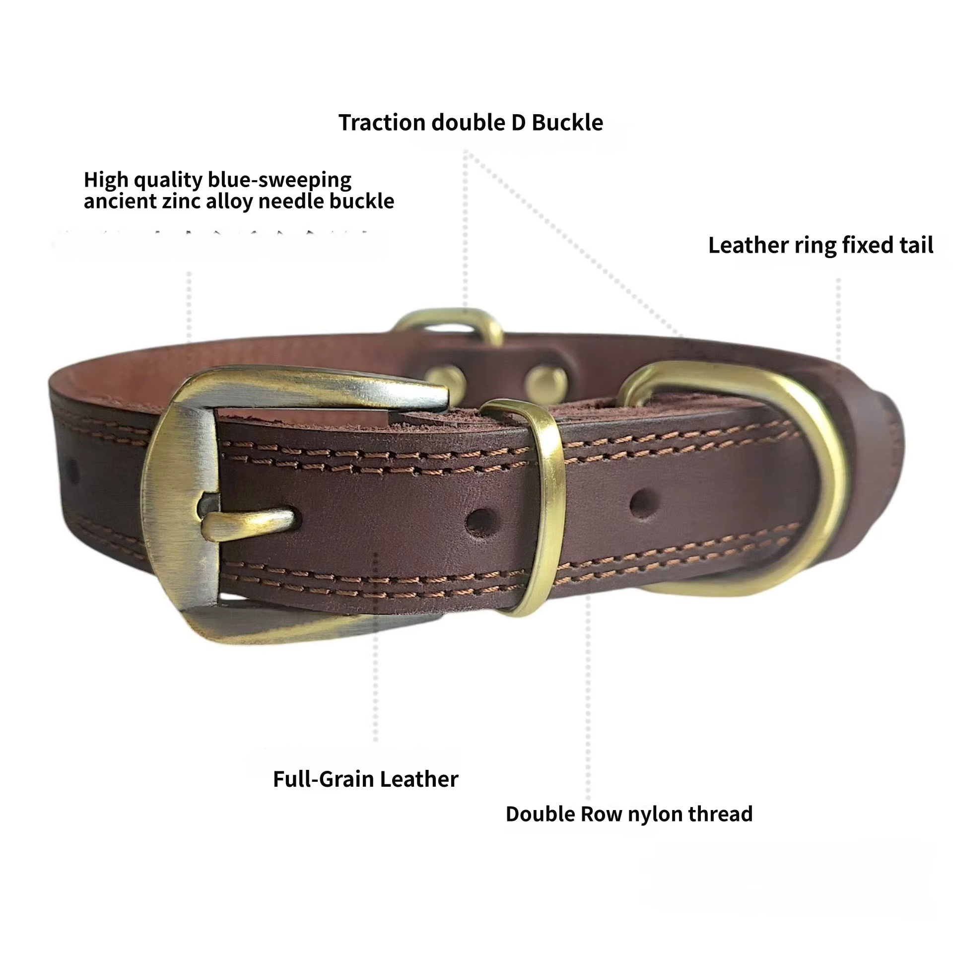Collar de cuero genuino artesanal para perro – Hebilla de latón