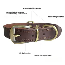 Collar de cuero genuino artesanal para perro – Hebilla de latón