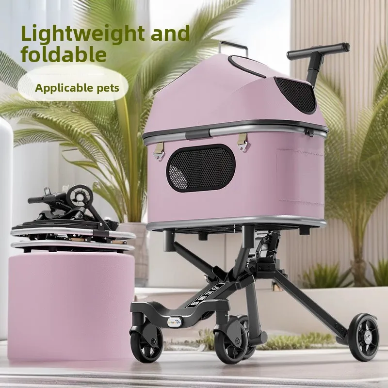 Carrito de viaje ligero para perros y gatos plegable desmontable