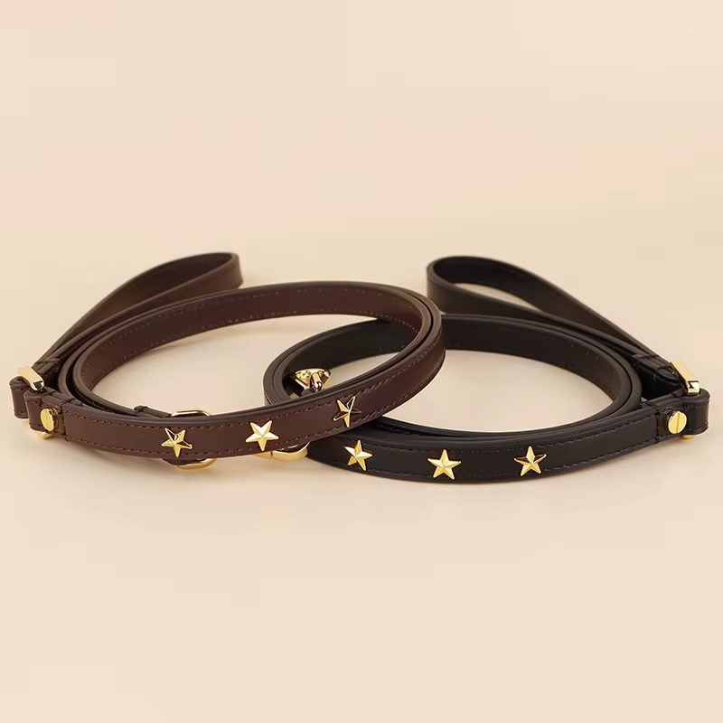Correa de cuero genuino con estrellas doradas para perros - imagen 5