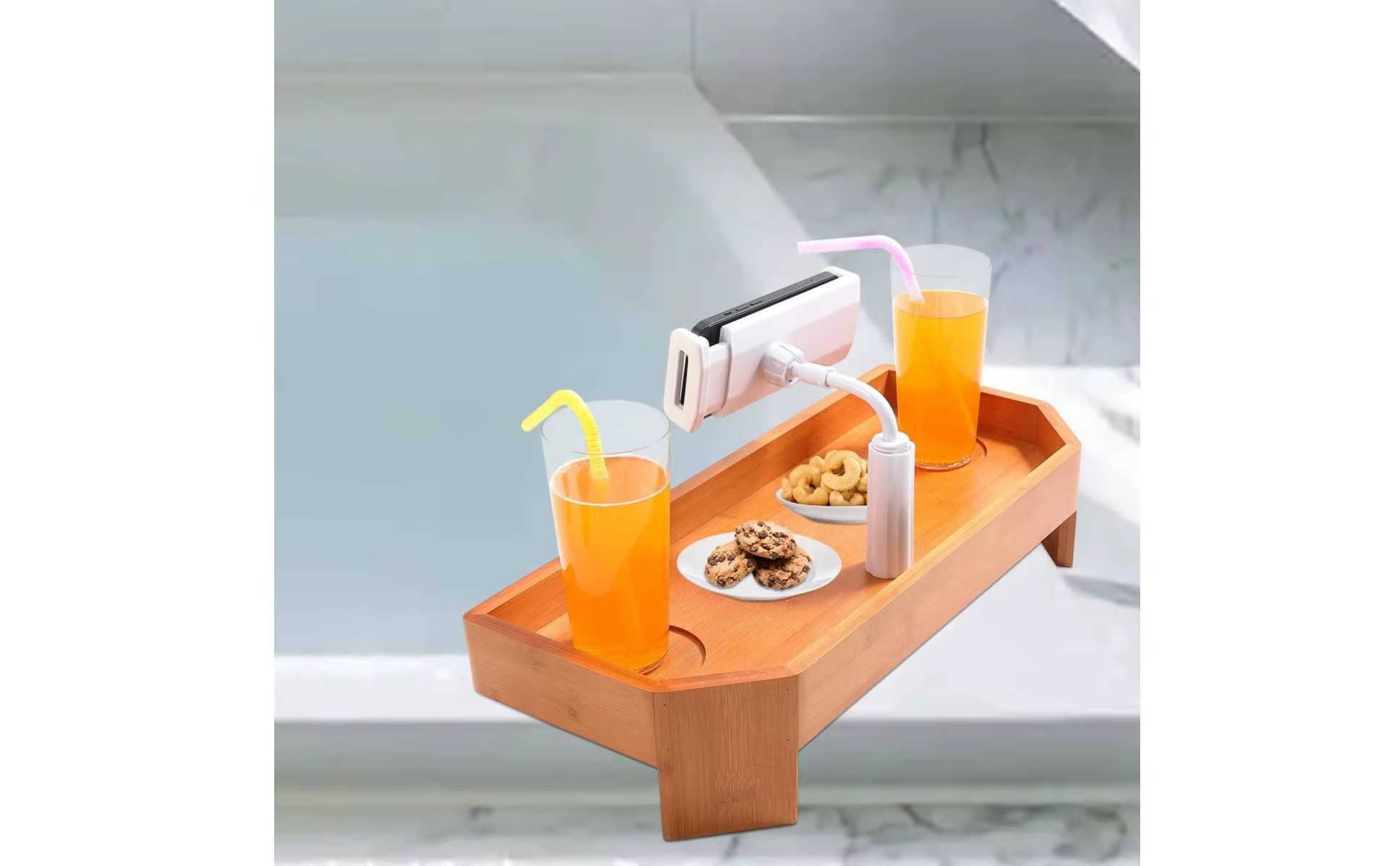Bandeja de baño con soporte para tablet y portavasos