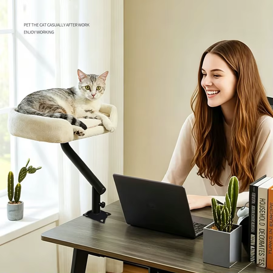 Cama para gato de escritorio con soporte giratorio 360° y cojín