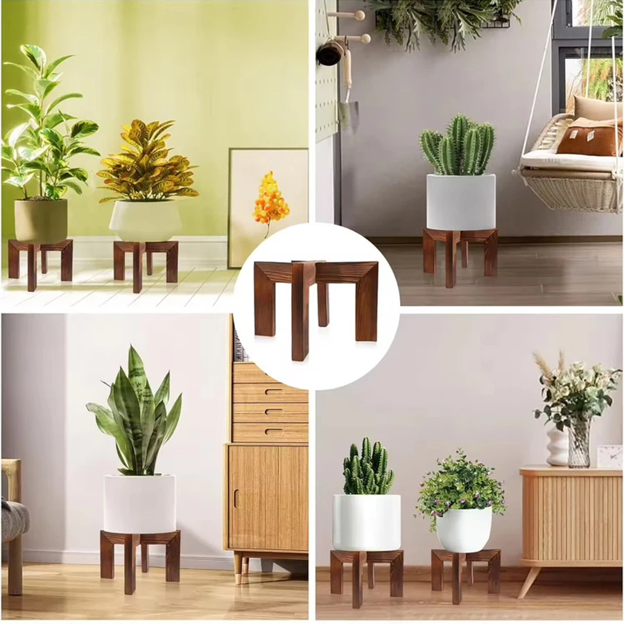 Soporte de madera para macetas instalado