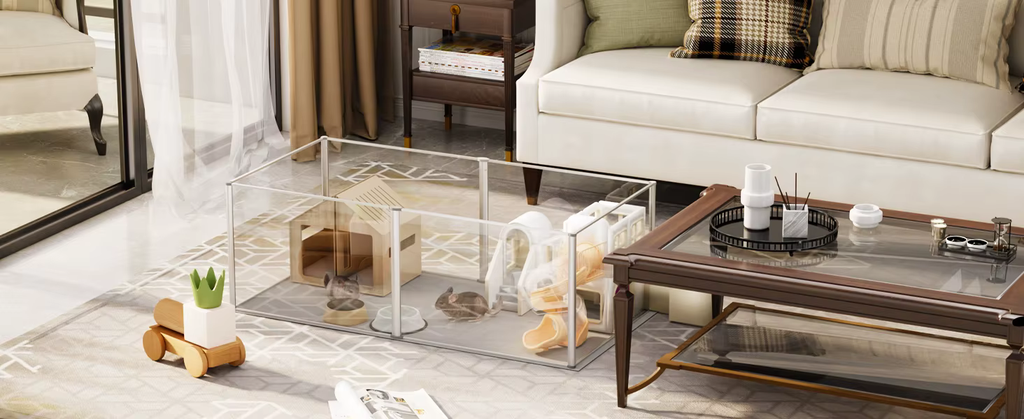 Corral acrílico transparente de 6 paneles para perros, conejos y cobayas