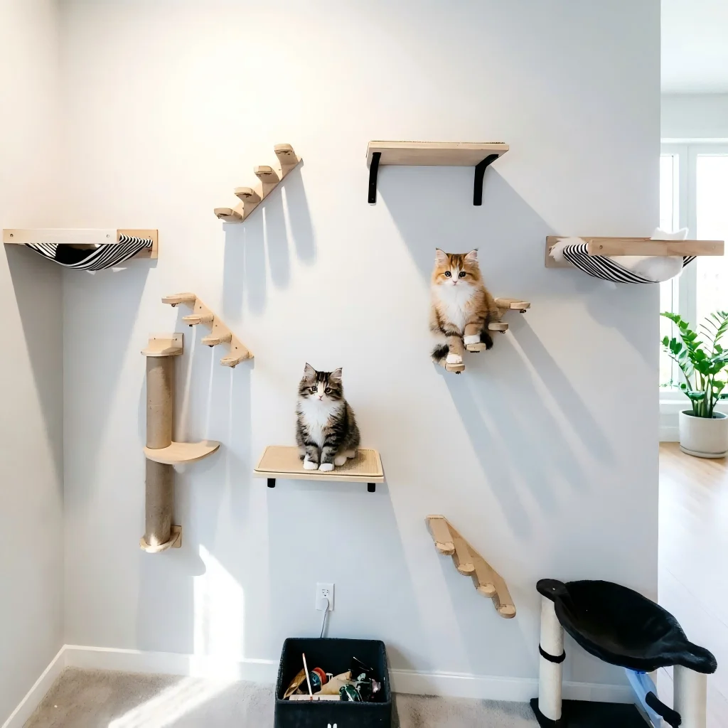 Mueble de pared para gatos en torre con rascador