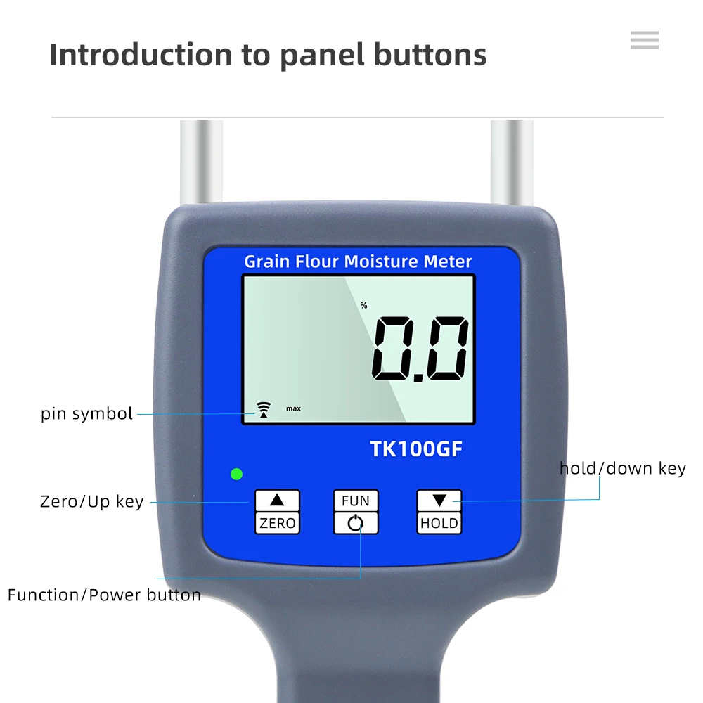 Probador de humedad de grano con pantalla clara y diseño ergonómico