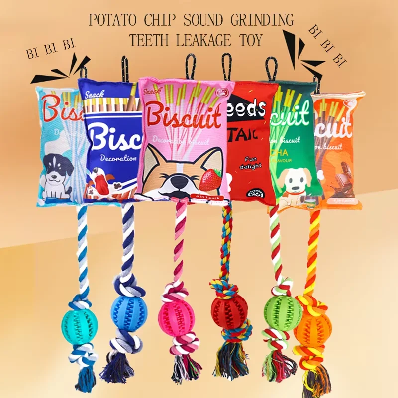 Juguete para perros con sonido patatas fritas y cuerda de algodón