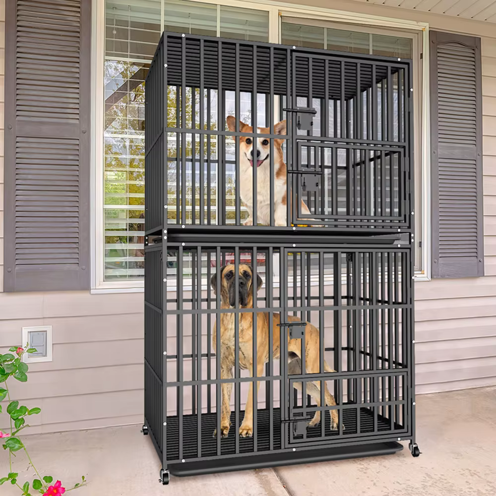 Jaula para perros apilable extra grande con ruedas y bandeja - imagen 4