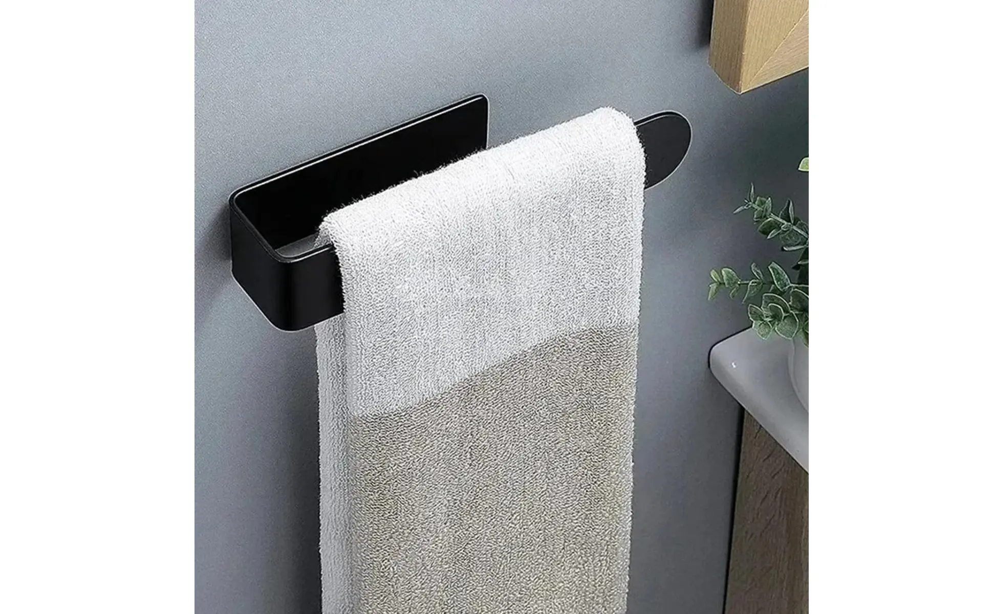 Soporte para toallas adhesivo impermeable en acabado negro mate