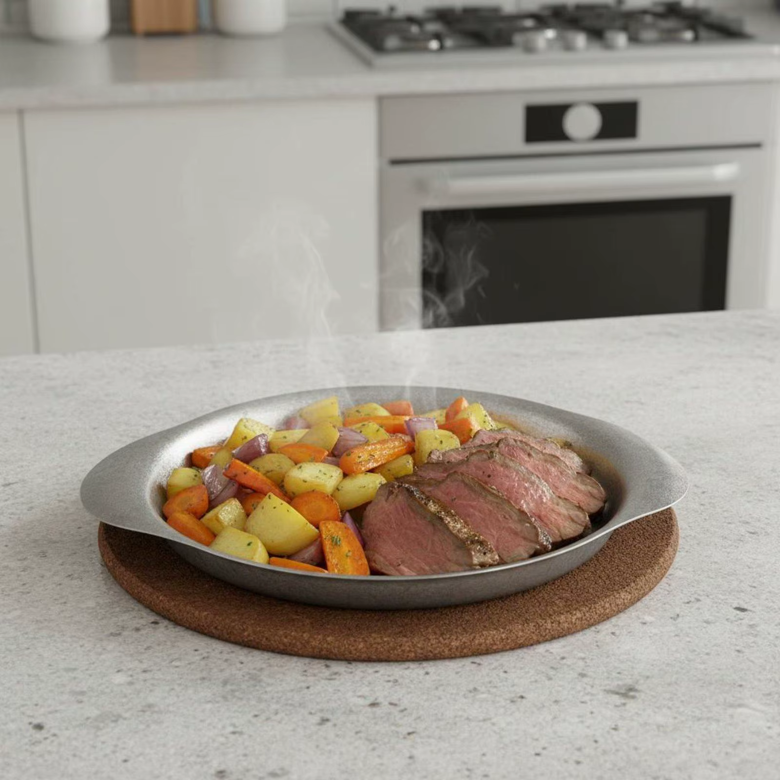Bandeja plana de acero inoxidable para servir aperitivos y pasta - imagen 5