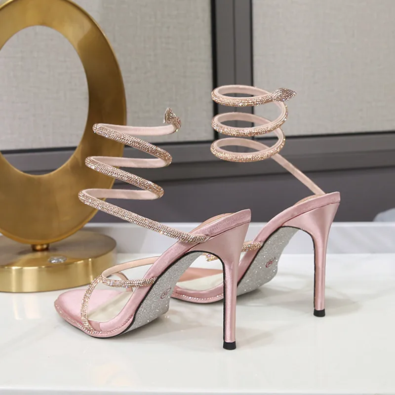 Sandalias de tacón para mujer con pedrería y diseño de serpiente - imagen 2