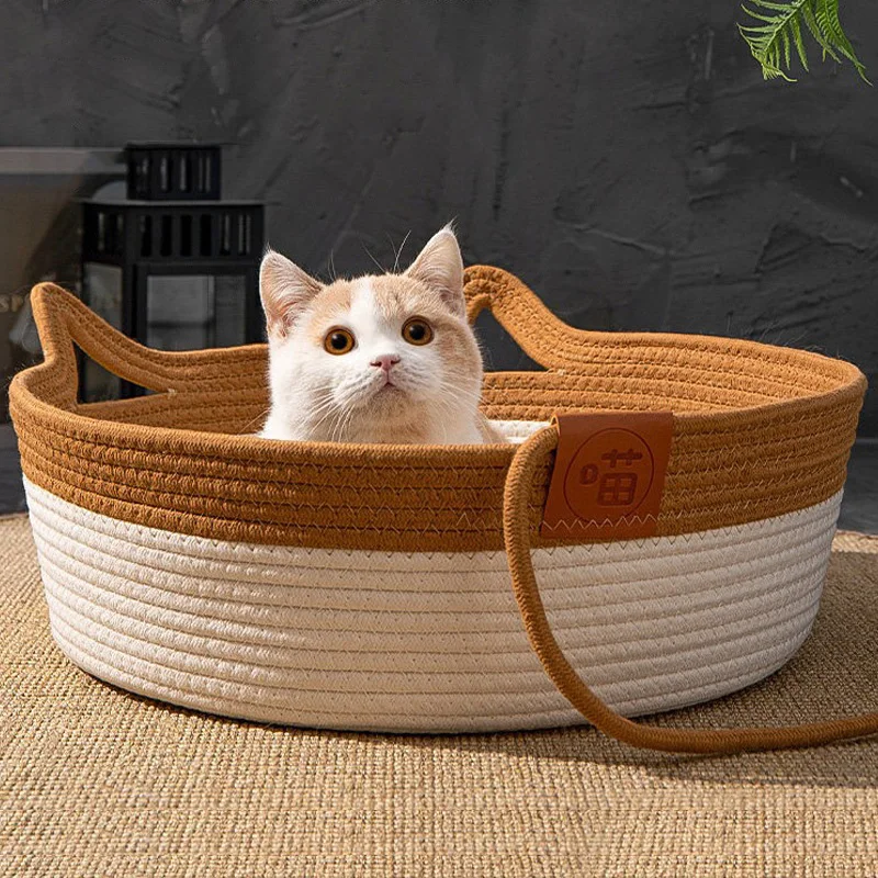 Cama de verano redonda mimbre transpirable para gatos
