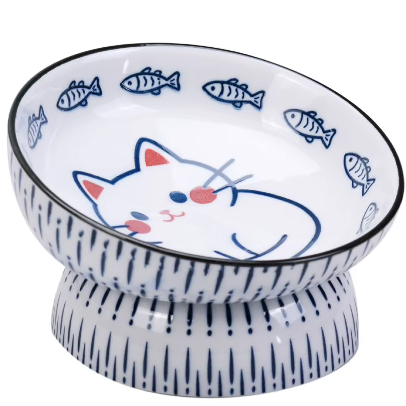 Tazón cerámica para gatos estilo japonés boca inclinada anti-mancha - imagen 5