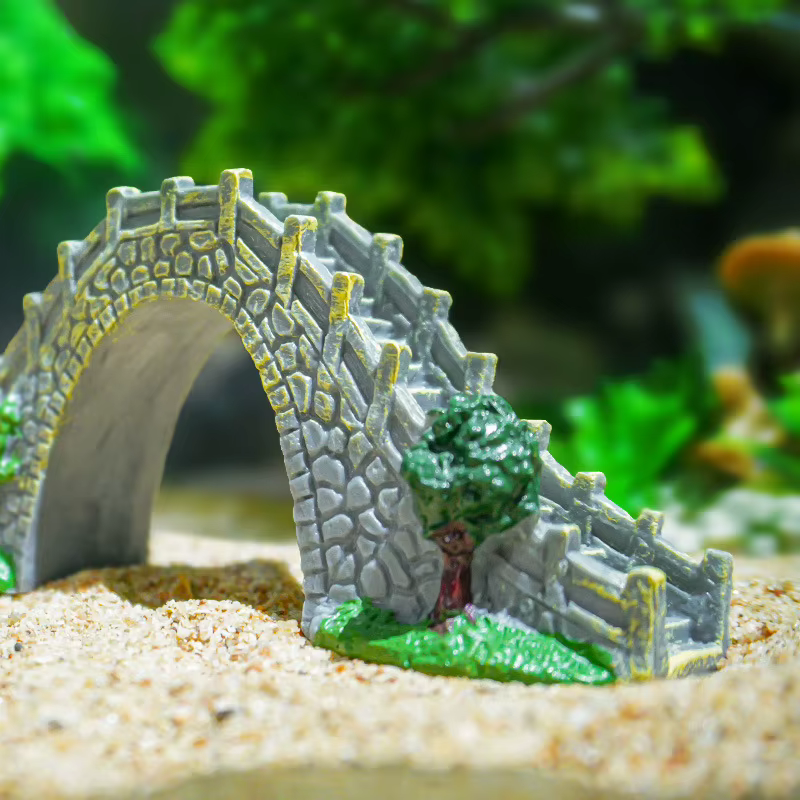 Puente decorativo de piedra para acuario con arco vintage - imagen 5