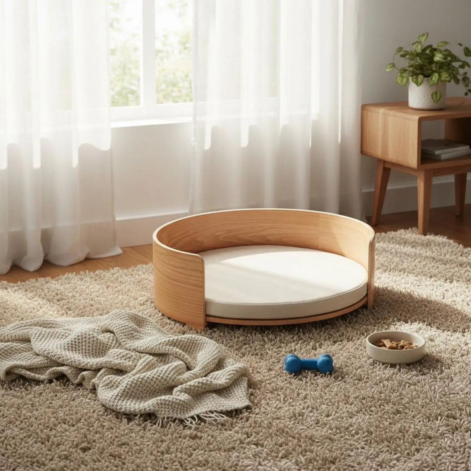 Cama cerrada para gatos de madera con cojín - imagen 3