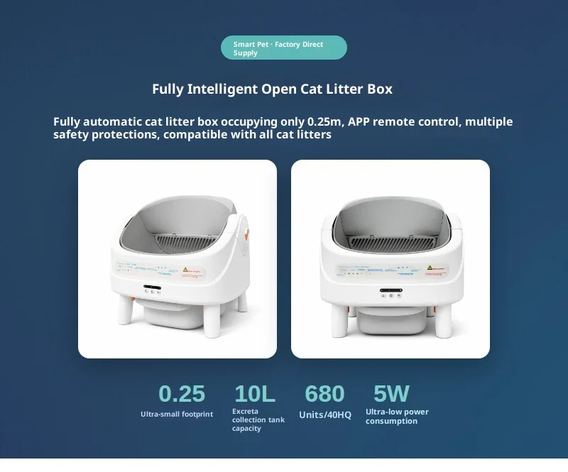Caja de arena inteligente semiabierta para gatos, vista general