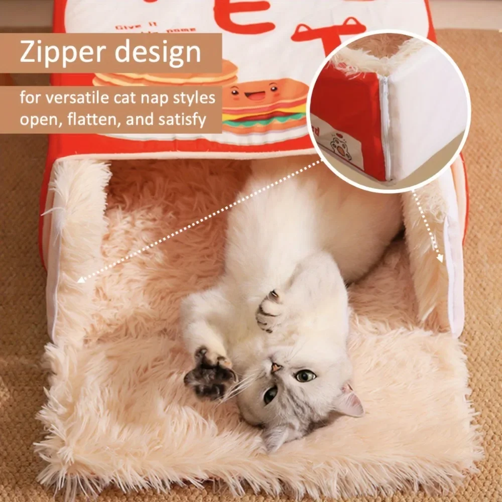 Cama cueva cerrada para gatos y perros pequeños acolchada, abriga - imagen 4