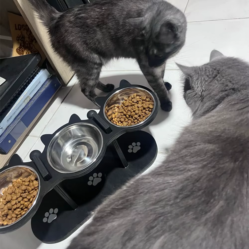 Comedero elevado para gatos y perros pequeños con acero inoxidable - imagen 4